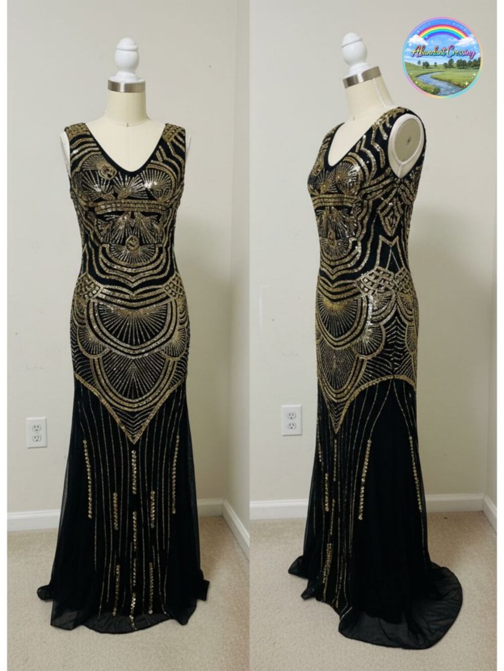 Sequin Mermaid V-Neck Evening Dress with Fringe Tassel Hem